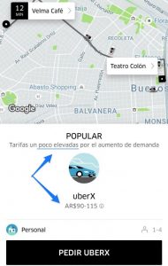 te mostramos como nos indica la aplicación de _Uber cuando las tarifas son elevadas