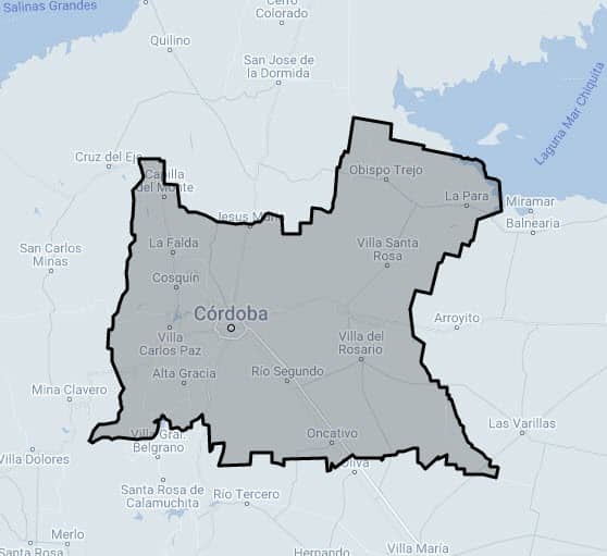 Mapa que abarca Uber Córdoba