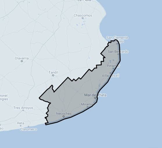 Mapa que abarca Uber Mar del Plata